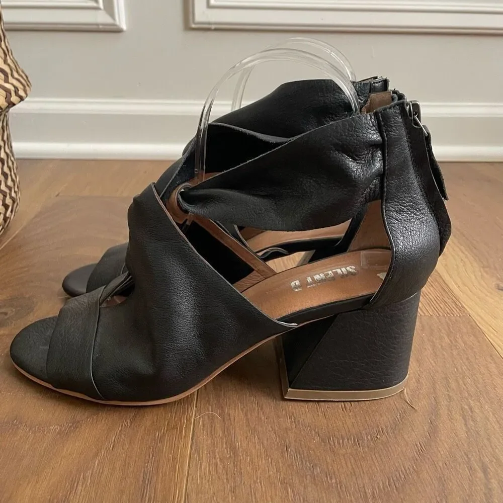 Anthropologie Silent D Leather Shooties Open Toe Block Heel $170 39 8.5
